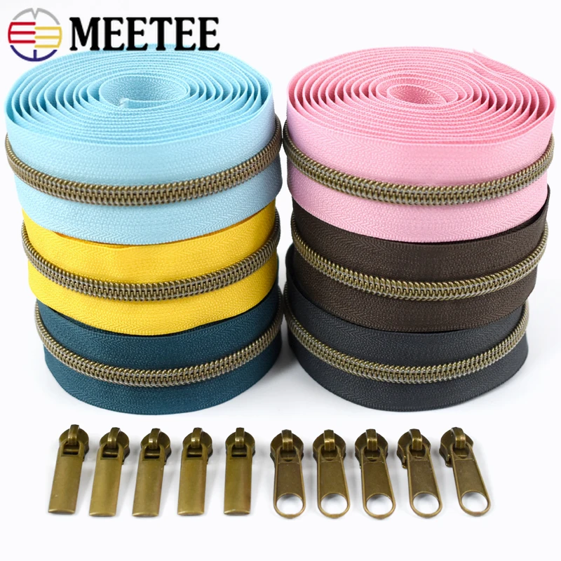 

2/5Meters Meetee 5# Zippers By Meters with Zipper Slider for Jacket Open Zip Coil Decor Zips Puller Repair Kits Sewing Accessory
