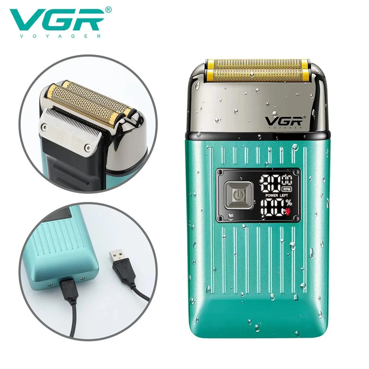 VGR V-357 왕복 면도기 합금 이중날 딥 클리닝 면도기 LED 지능형 디지털 헤어 트리머 및 미백 기능 포함