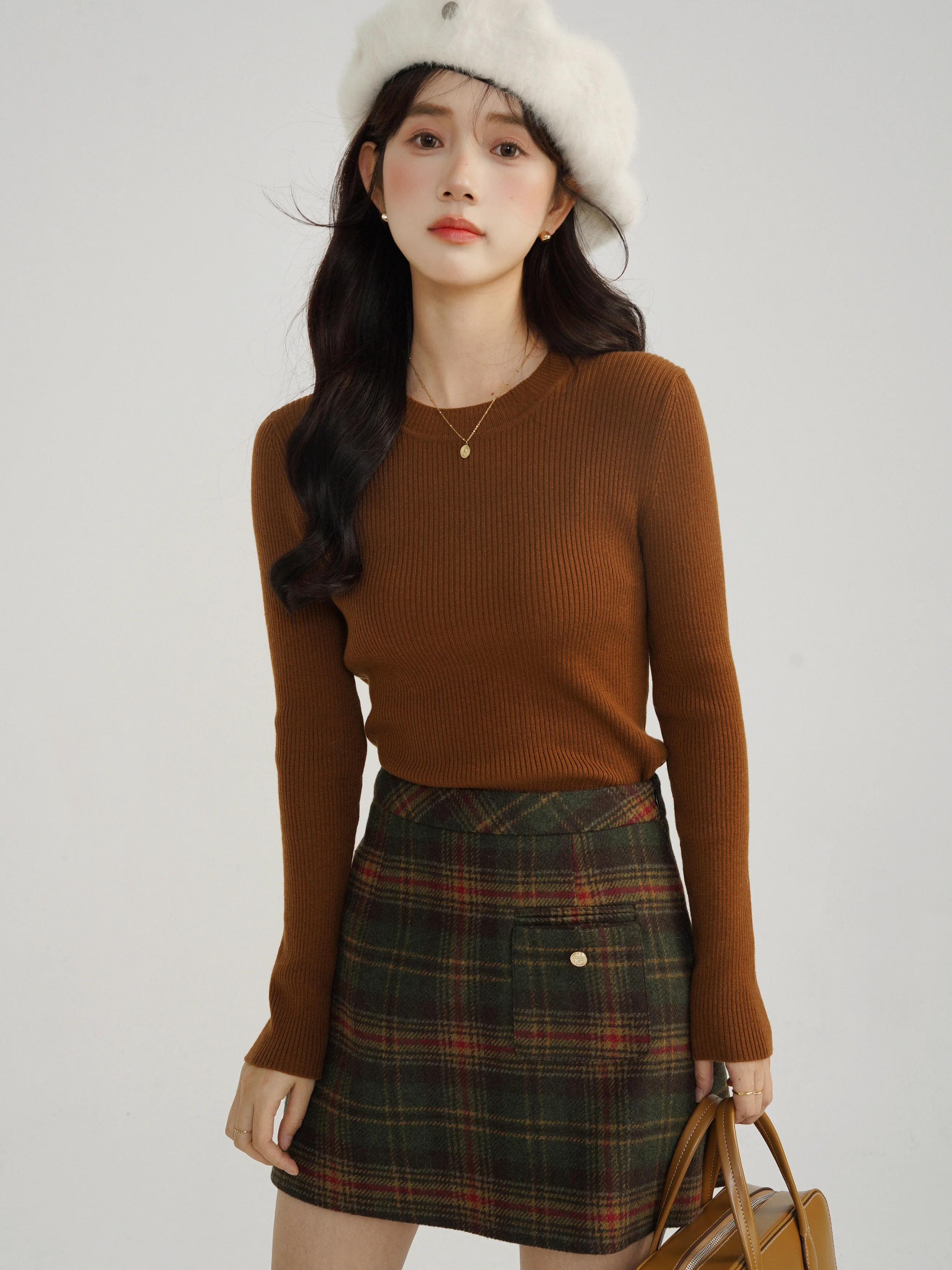 Vintage Plaid High Waist Skirt Women Autumn Winter A-Line Mini