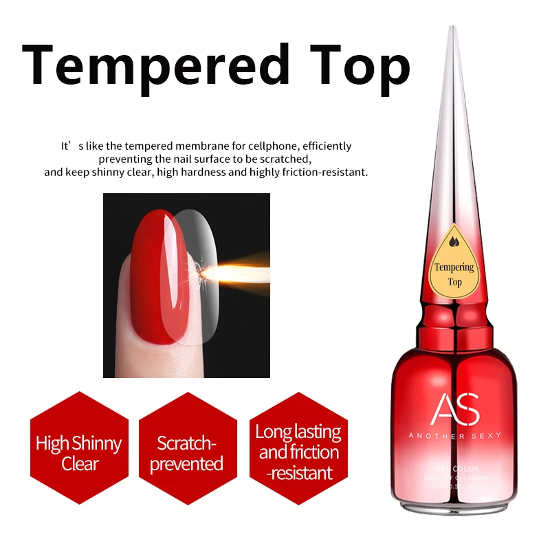 AS 15ml Diamond Top Coat Gel Nail Polish Soak Off UV LED Gel Polish No-Wipe High Shine Tempered Top Coat Gel 5