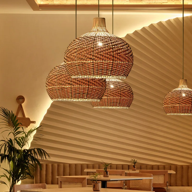 

Southeast Asian rattan pendant lamp, Nordic Japanese restaurant bamboo woven lamp, homestay tea room retro LED rattan woven lamp