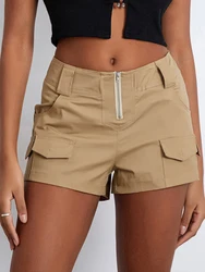 Women Low Rise Shorts Solid Color Vintage Summer Short Pants Cargo Shorts for Beach Nightclub Streetwear Punk Grunge