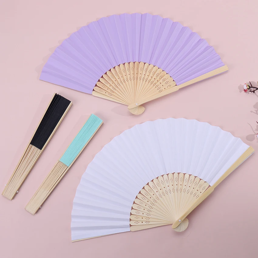 12pcs Folding Paper Fans Handheld Pocket Paper Fans