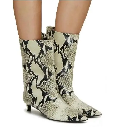 JOIE Womens Beige Snake Goring Comfort Ralti Pointed Toe Kitten Heel Slip On Leather Booties