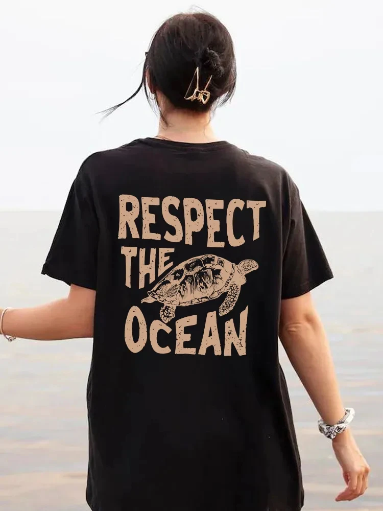 Eco-Friendly Green Turtle Graphic Women's Casual T-Shirt - Breathable Cotton O-Neck Short Sleeve