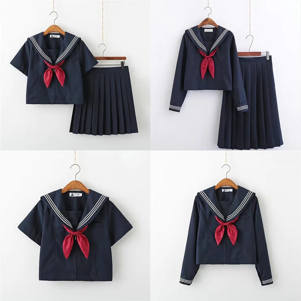 Basic style Japanese School Uniform College High School Girls Student Uniforms Sailor Suit White Tops Pleated Skirt Plus XXXXXL 5