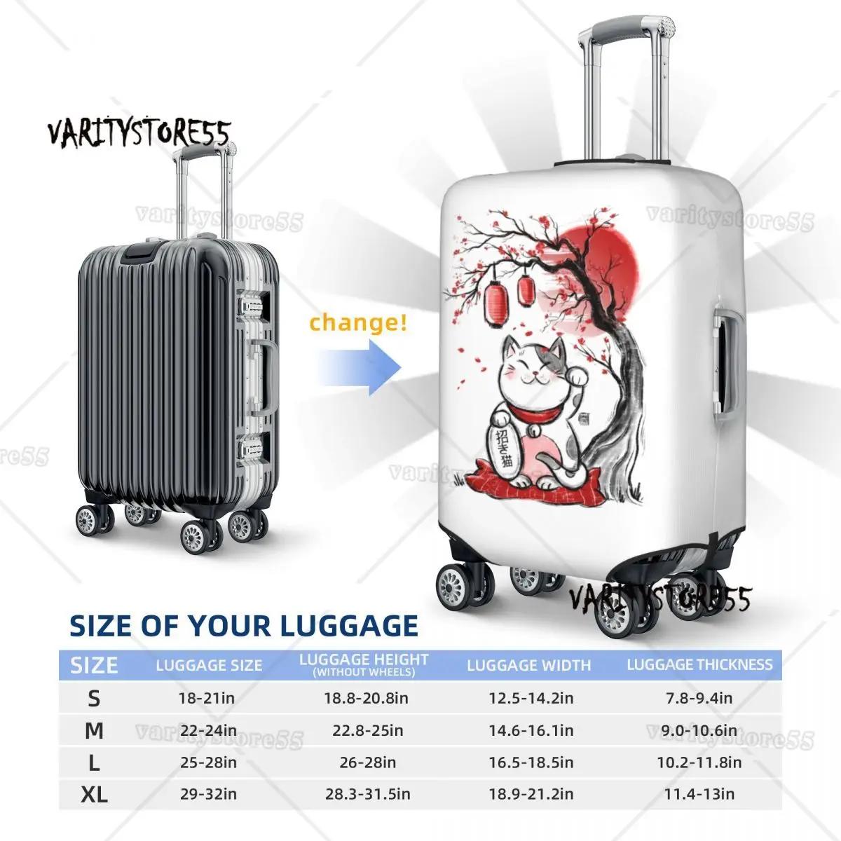 Custom Maneki Neko Sakura Flowers Luggage Cover Protector Lucky Cat Cherry Blossom Suitcase Protective Cover for 18-32 Inch 6