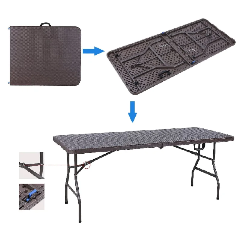 Mesa plegable para exteriores de 4 pies, altura ajustable, mesas de comedor  de plástico para fiestas, mesa plegable con asa de transporte para