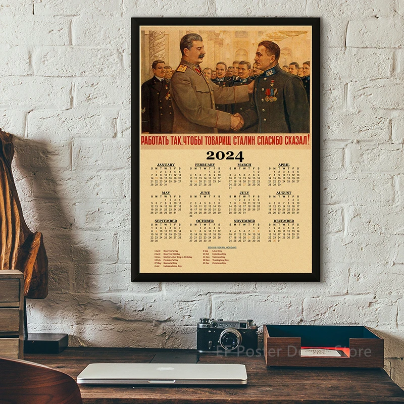 Vintage Art Poster Calendar Celebrity Stalin Marx Lenin USSR CCCP Home Room Decor Painting Kraft Paper Prints Wall Picture