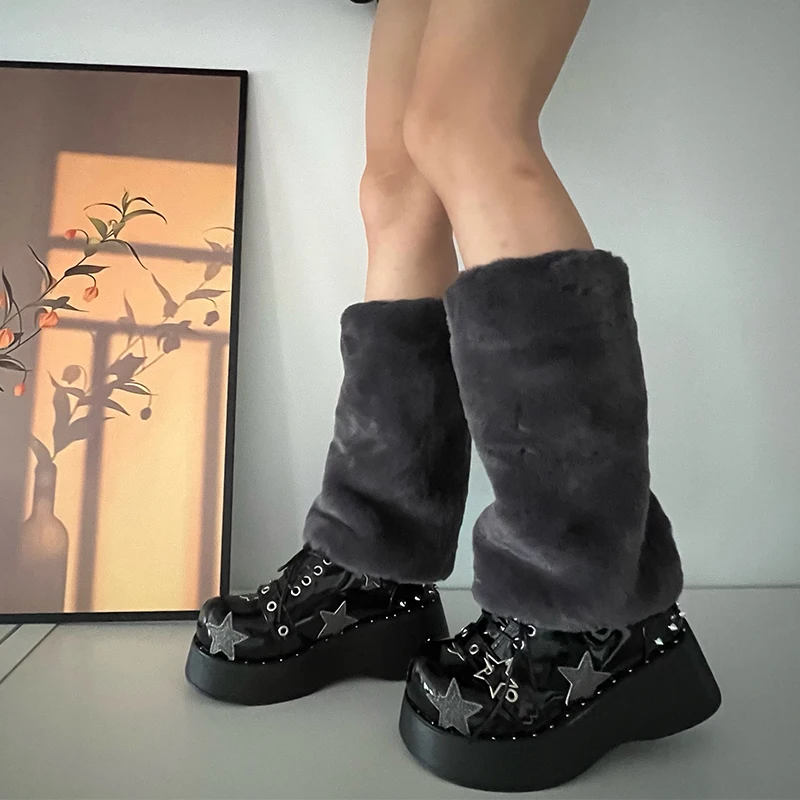Harajuku Y2k Fashion Girls Faux Rabbit Fur Leg Warmers Women Goth Punk Rave Cyber Fluffies Costume Leggings Boot Covers Clubwear