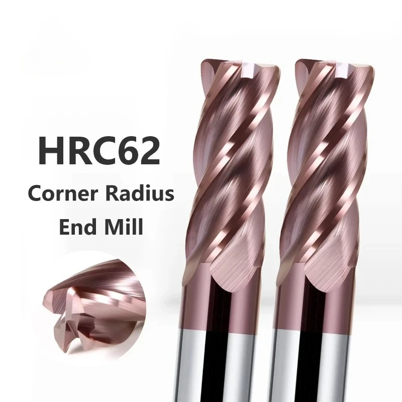 HRC70 HRC62 R0 5 R1 R2 R3 CNC 금속 절삭기 (강철 가공용) 4날 코너 라디우스 엔드밀 텅스텐 카바이드