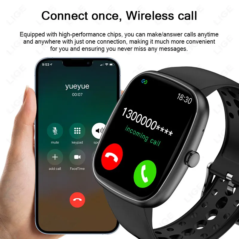 LIGE Bluetooth Call Smart Watch 1.83" Men Dynamic Island Sport Heart Rate Smartwatch Women Custom Dial Watches For Android IOS