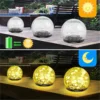 Outdoor Solar Garden Light Round Cracked Glass Lamp Waterproof Landscape Decor Ball Light for Villa Walkway Path Yard Holiday 3