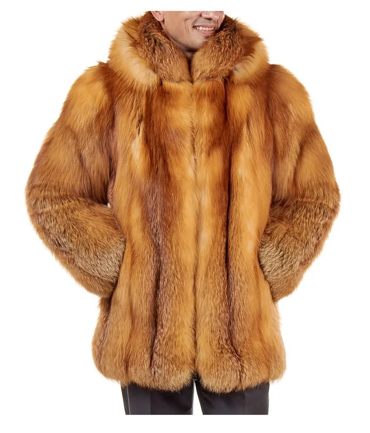 

Double-faced Real Fox Fur Outerwear Men Wide-waisted Plus Size Full Pelt Park With Natural Fur Top Grade Coat