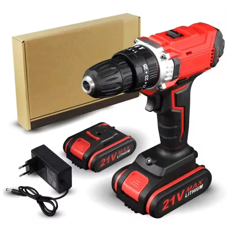 Electric Drill 21V 2 Speed Control Stepless Speed Regulation Rotation 25 Gears Torques Adjustable Lithium