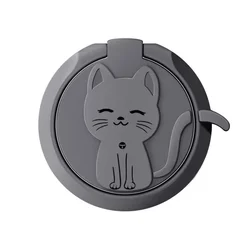 Adorable Cartoon Cat Phone Ring Holder and Stand - Cute Mobile Accessory (Grey)
