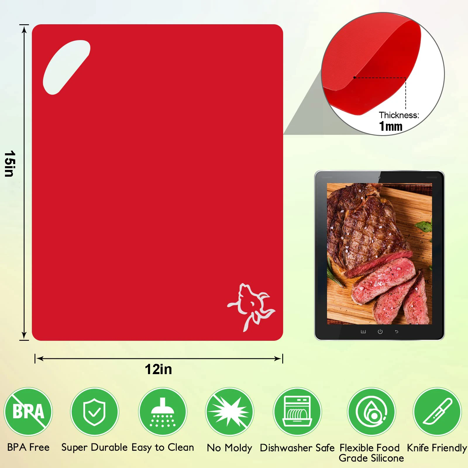 Leeseph Flexible Plastic Cutting Board Mats 6pcs Colorful Non-slip Chopping Boards Kitchen Tool Food Icons For Cutting Board
