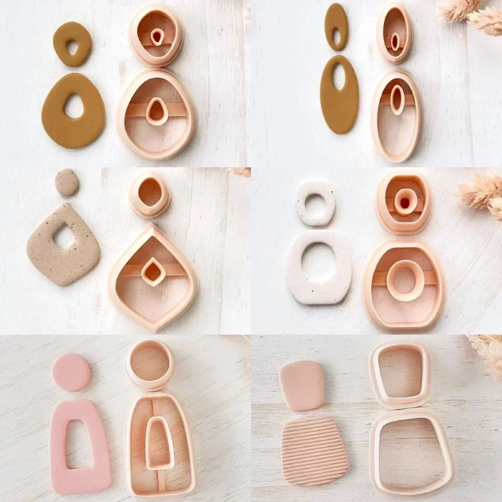 Polymer Clay Cutter 2Pcs/Set Geometric Hollow Shape Polymer Clay Mold Cutters DIY Earring Jewelry Pottery Clay Cutting Tools