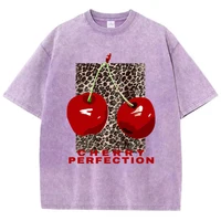 Cherry perfection Washed T Shirt Women Cotton Leopard Prints 4