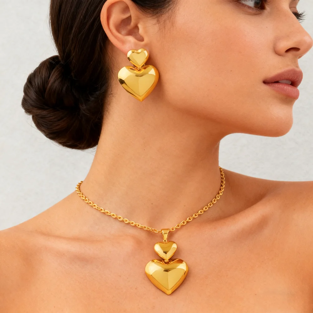 316L stainless steel gold color jewelry sets for women Fashion Personality Simple necklace earrings jewelry wedding party gift