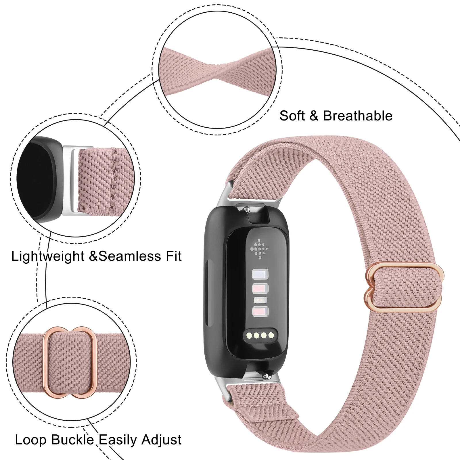 Adjustable Elastic Nylon Strap for Fitbit Watchbands – Replacement Bracelet for Inspire and Ace Series