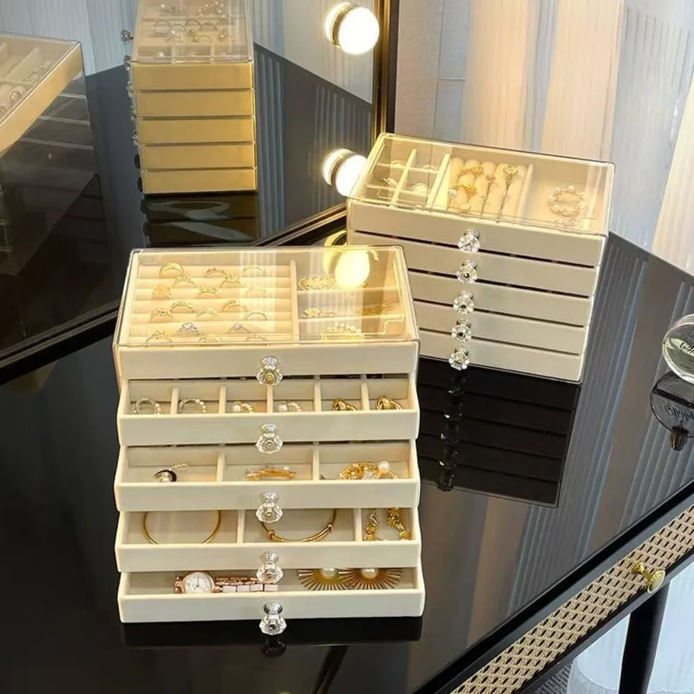 Large Capacity Multi-Layer Elegant Gray Jewelry Box with Earrings & Rings DrawersDust-Proof & Anti-Oxidation Jewelry Storage Box