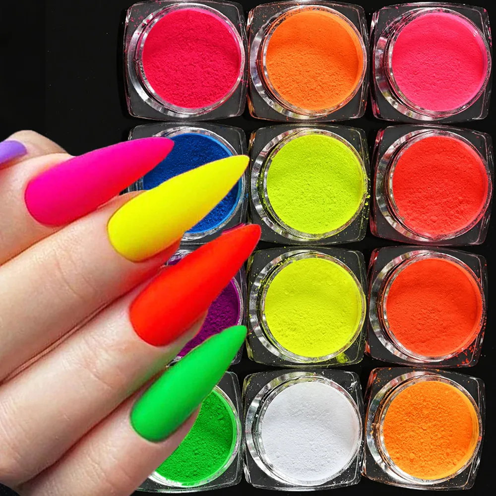 12 Box Set Neon Nail Powder Eyeshadow Dust Fluorenscence Effect Nails  Glitter Pigment Chrome Dust Diy Nail Glitter Decor Dust - Nail Glitter -  AliExpress