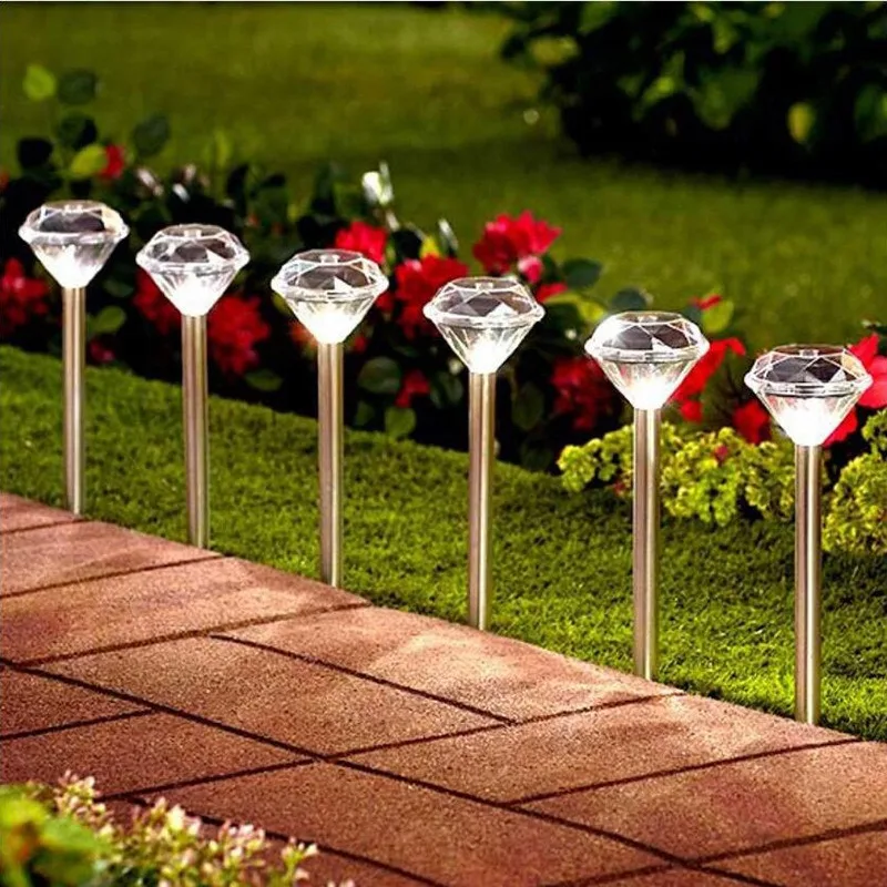 

8Pcs Solar Powered Straight Pole Diamond Outdoors Lights Lawn Ground Insertion Lamps Landscape Courtyard Creative Gardens Decors