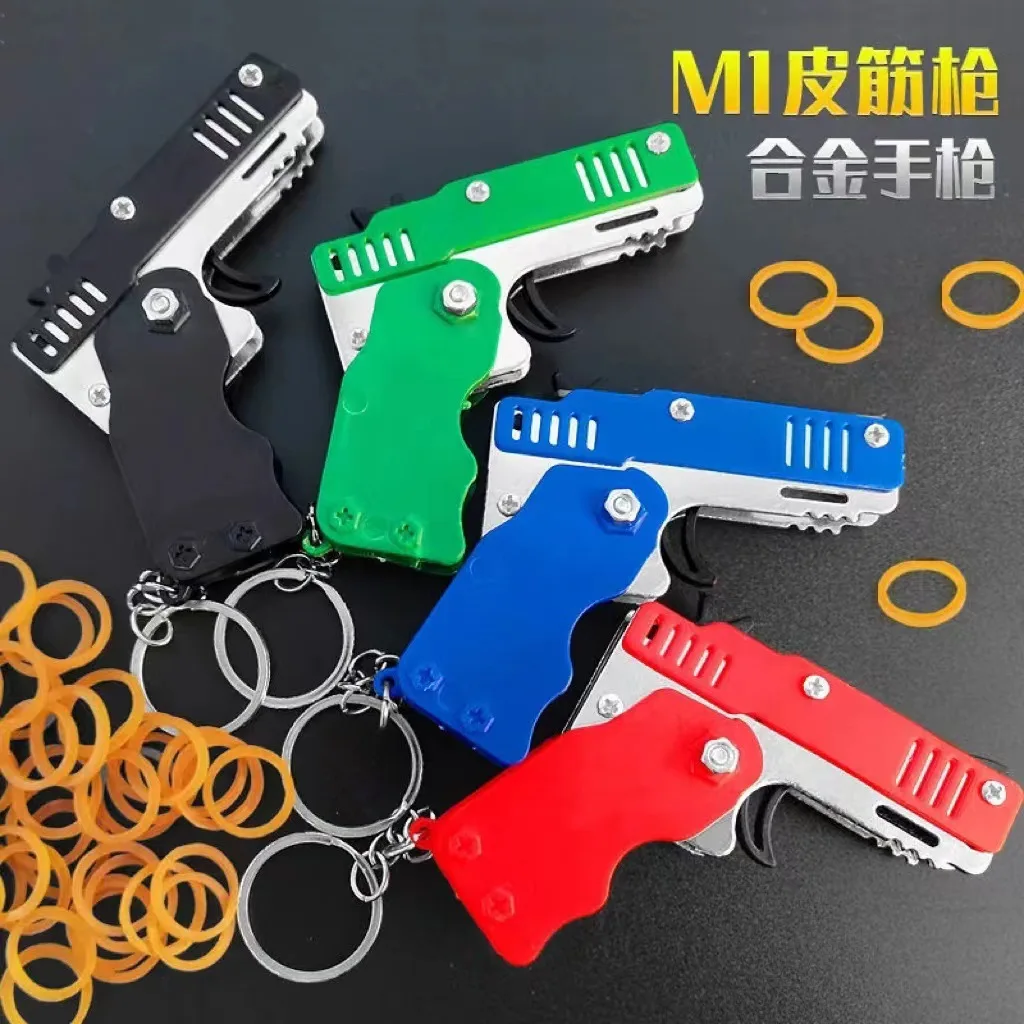 Folding Rubber Band Gun Toys Model Keychain Christmas Birthday Gifts 4