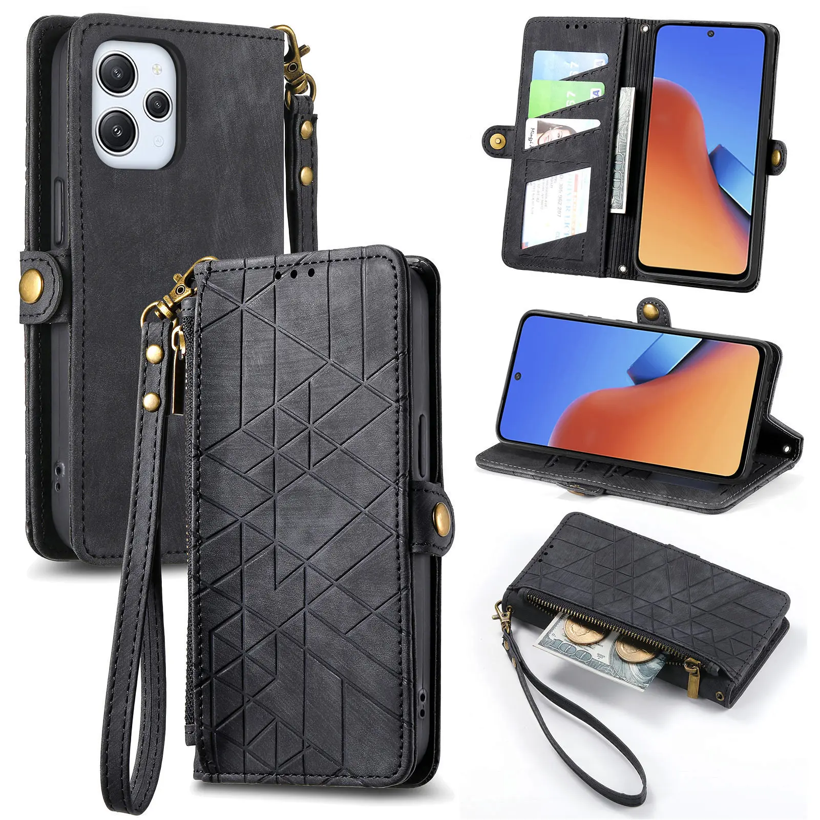 Leather Flip Cover Wrist Strap Wallet Case