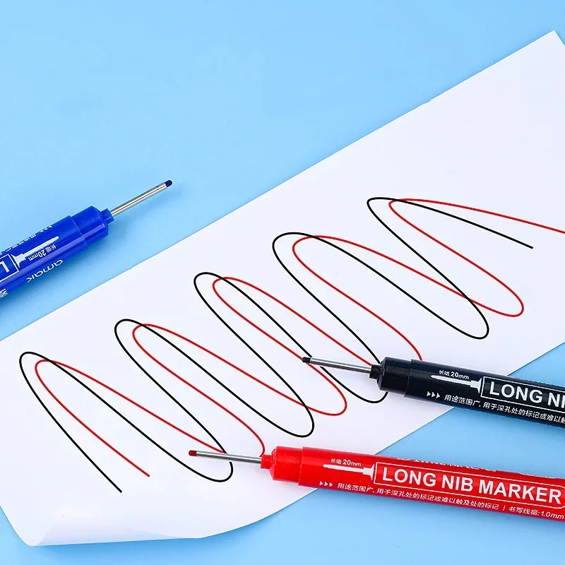 20-5Pcs 20mm Deep Hole Marker Pen for Metal Carpenter Long Nib Markers Pens for Woodworking Tools Waterproof Long Head Markers