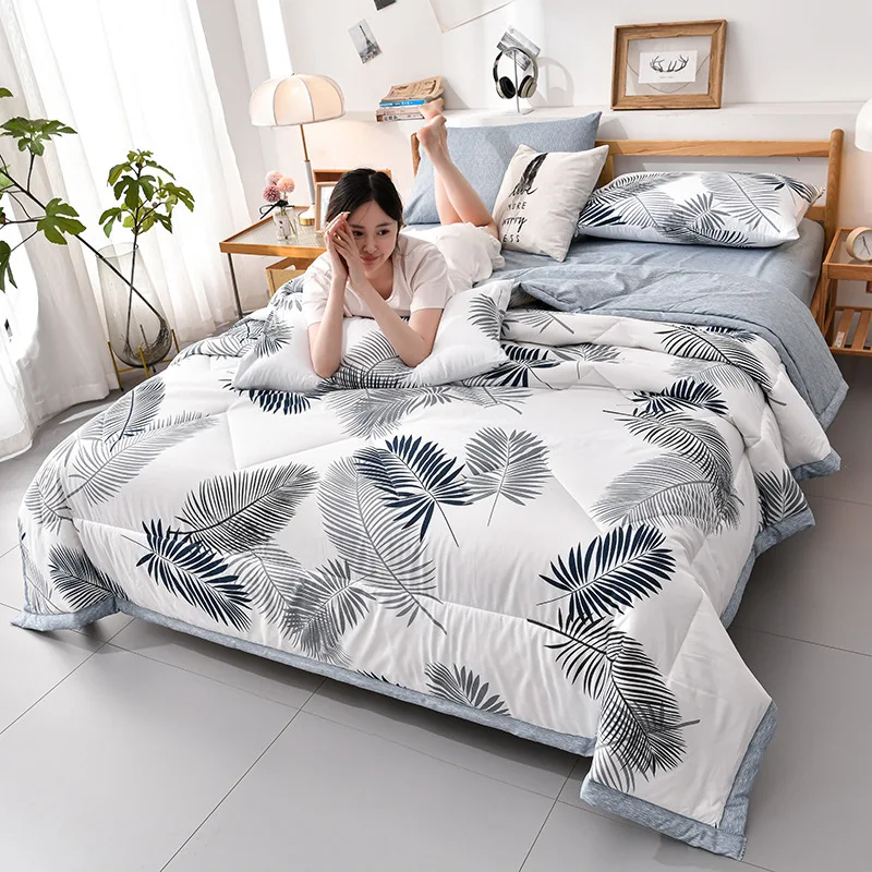 Plaid Summer Cool Quilt Washed Cotton Comfortable Lightweight Air Condition Thin Comforter Simple Feather Blanket For Adults Kid images - 6