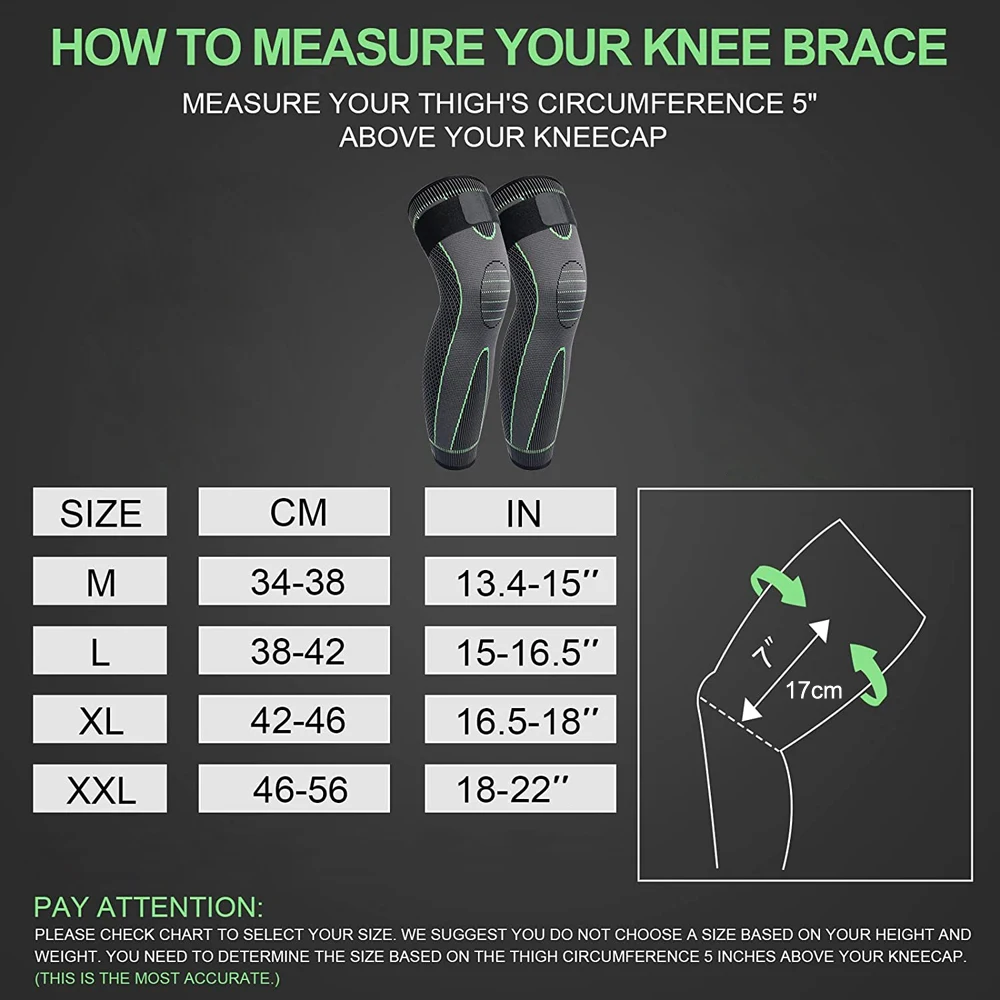 BraceTop Anti-Slip Lengthen Knee Pad Long Leg Sleeve Bandage Compression Knee Brace Running Sports Warmth Elastic Protector leg compression sleeves