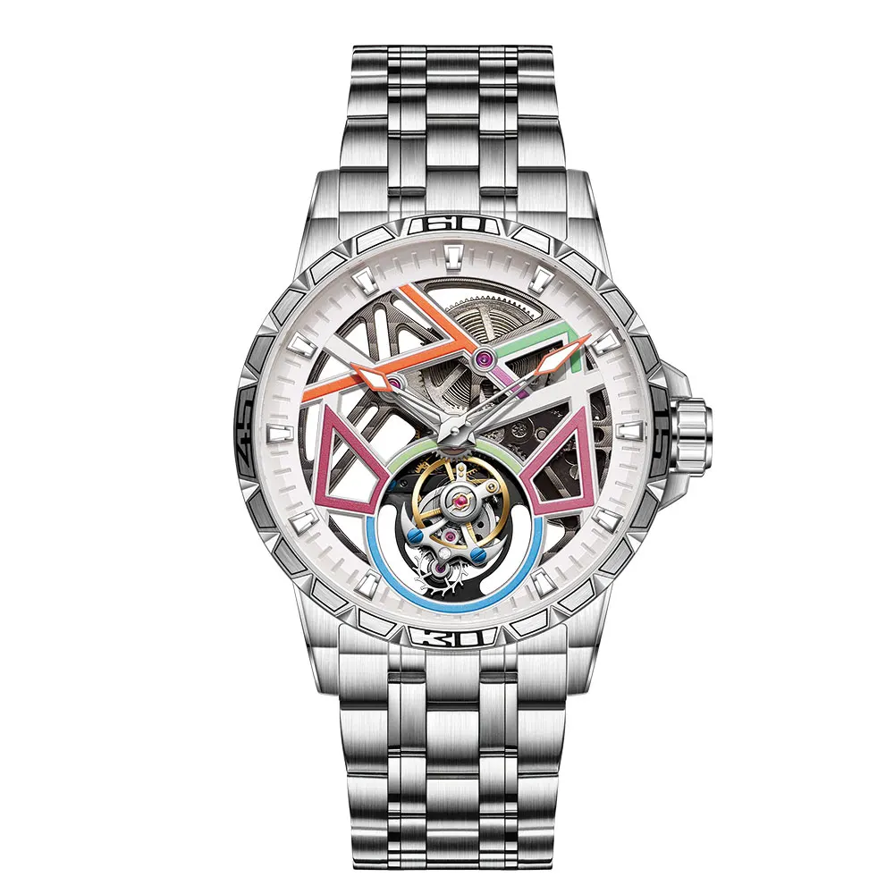 42mm high-end business men's tourbillon mechanical hollow watch 904L stainless steel case sapphire glass