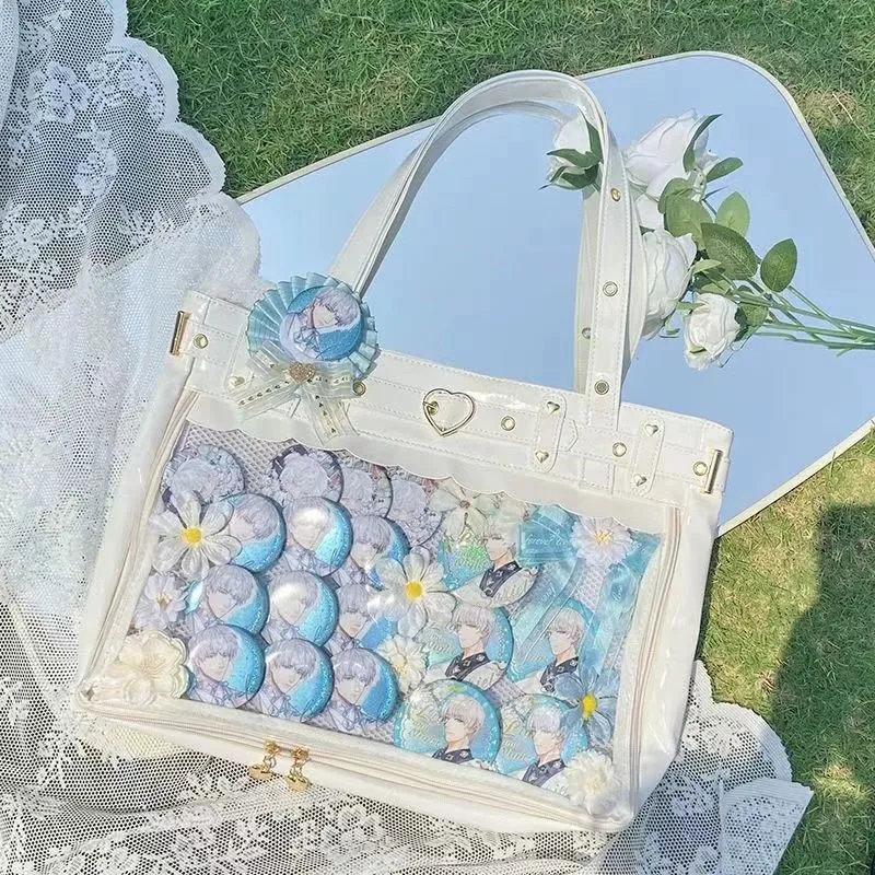 JIAERDI Japanese Harajuku Studded Handbag Women Transparent Anime Ita Bag Ladies Square Large Capacity Leather Shoulder Bag 2025