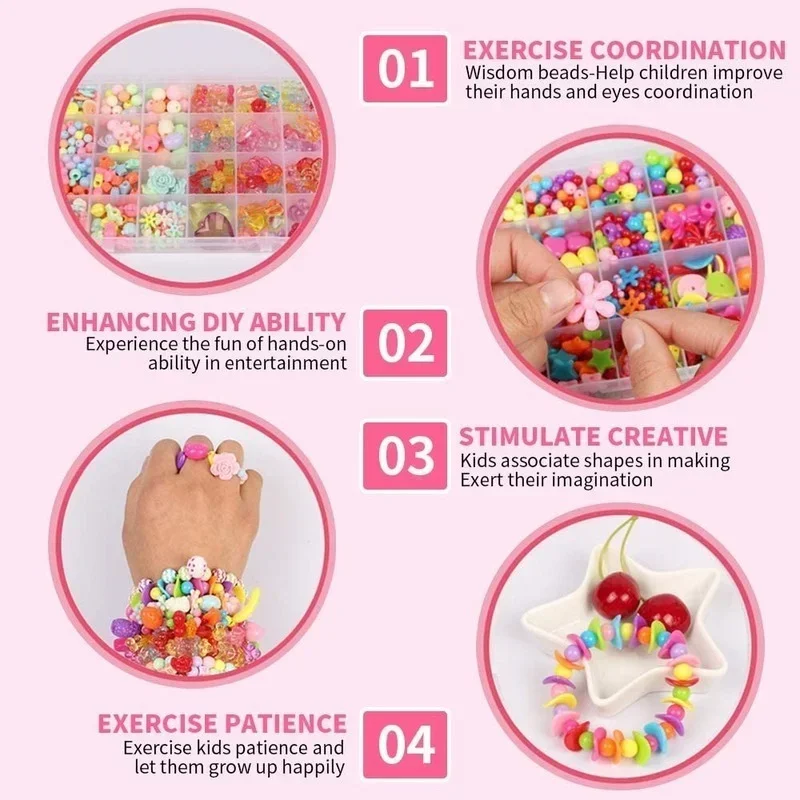 Girls DIY Bead Set Jewelry Making Kit for Kids Girl Pearl Beads for Bracelets Rings Necklaces Creativity Kits Art Craft - 2