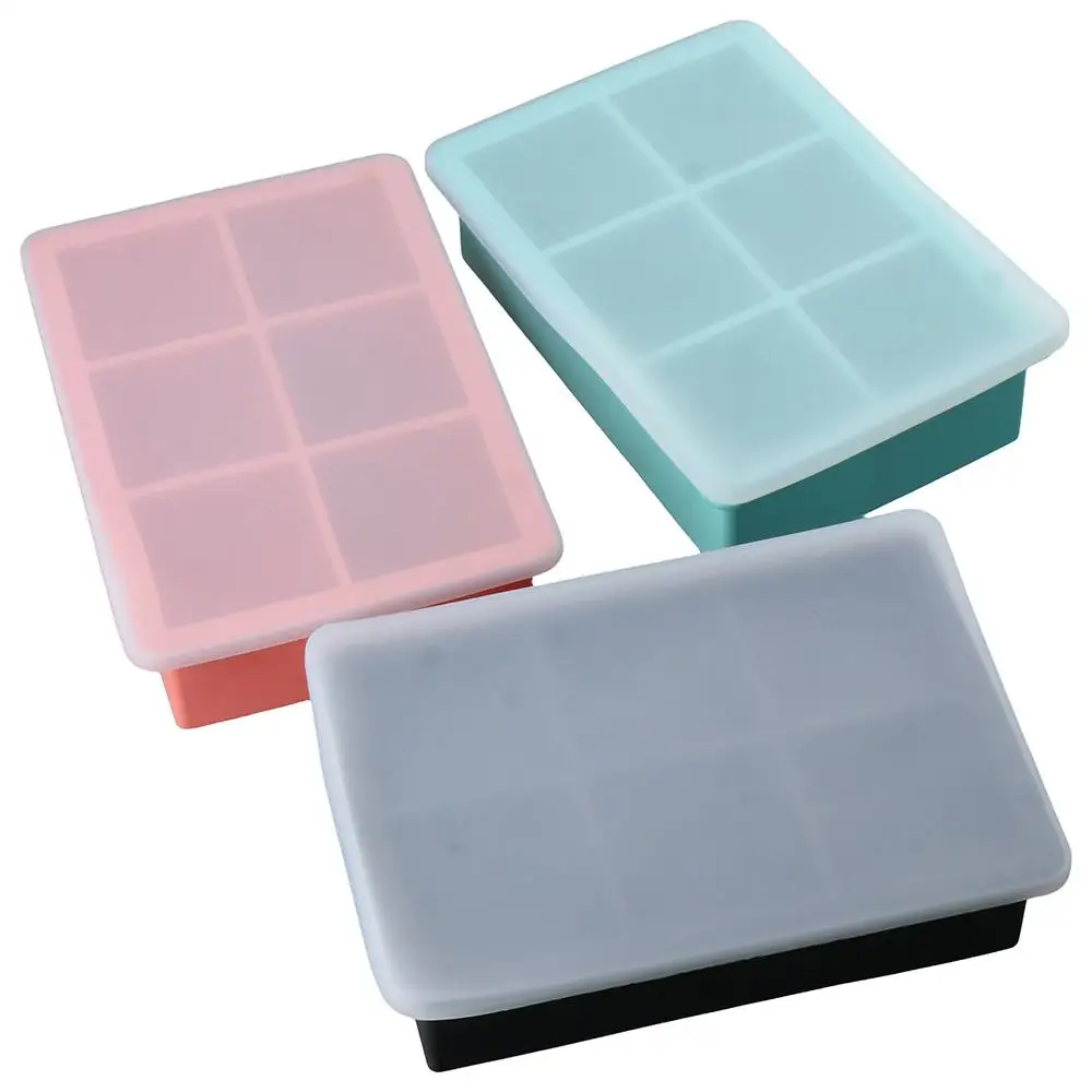 

Stackable Silicone Ice Cube Trays with Lid Large Fast Cooling Square Ice Cube Molds 6-Cavity Red Blue Black Ice Cream Moulds
