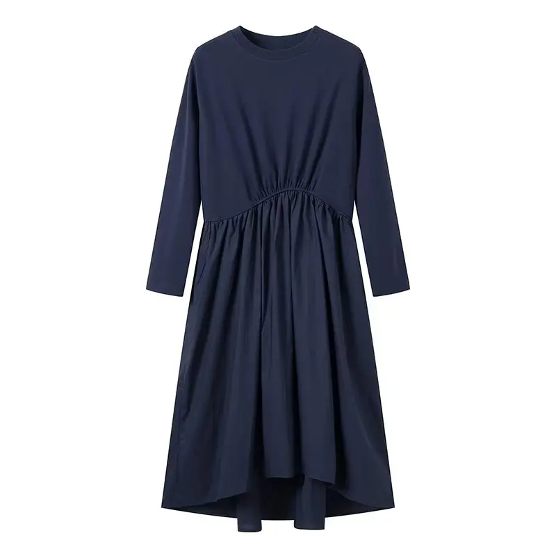 

CO Women's Clothing Autumn 2023 New Chic Fashion Two-color Stitching Fabric Dress Retro Eye Collar Long Sleeve Dress Mujer