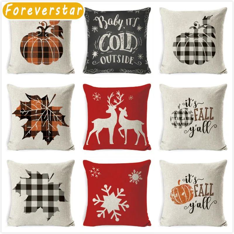 

Thanksgiving Cushion Cover Pumpkin Leaf Linen Throw Pillow Case Sofa Car Bedroom Cushion Case Christmas Decoration Kussensloop