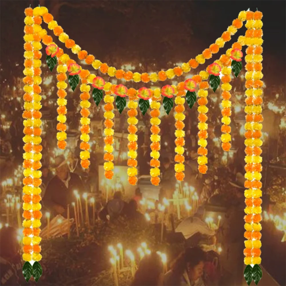 5/10Pcs Artificial Marigold Flowers Silk Day Of The Dead Decoration Set, image size:1000x1000
