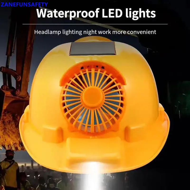 Solar 2-Fan ABS Cap With 2 Powerful Fans LED Lights 16000mAh Rechargeable Lithium Battery Bump Cap Waterproof Solar Fan Helmet