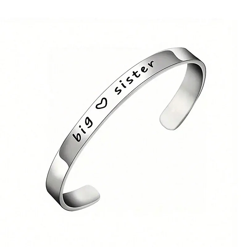 Silver Color Big Middle Litter Sister Cuff Bracelet Stainless Steel Engraved Bangles Family Friendship Jewelry Gifts 2
