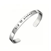 Silver Color Big Middle Litter Sister Cuff Bracelet Stainless Steel Engraved Bangles Family Friendship Jewelry Gifts 2