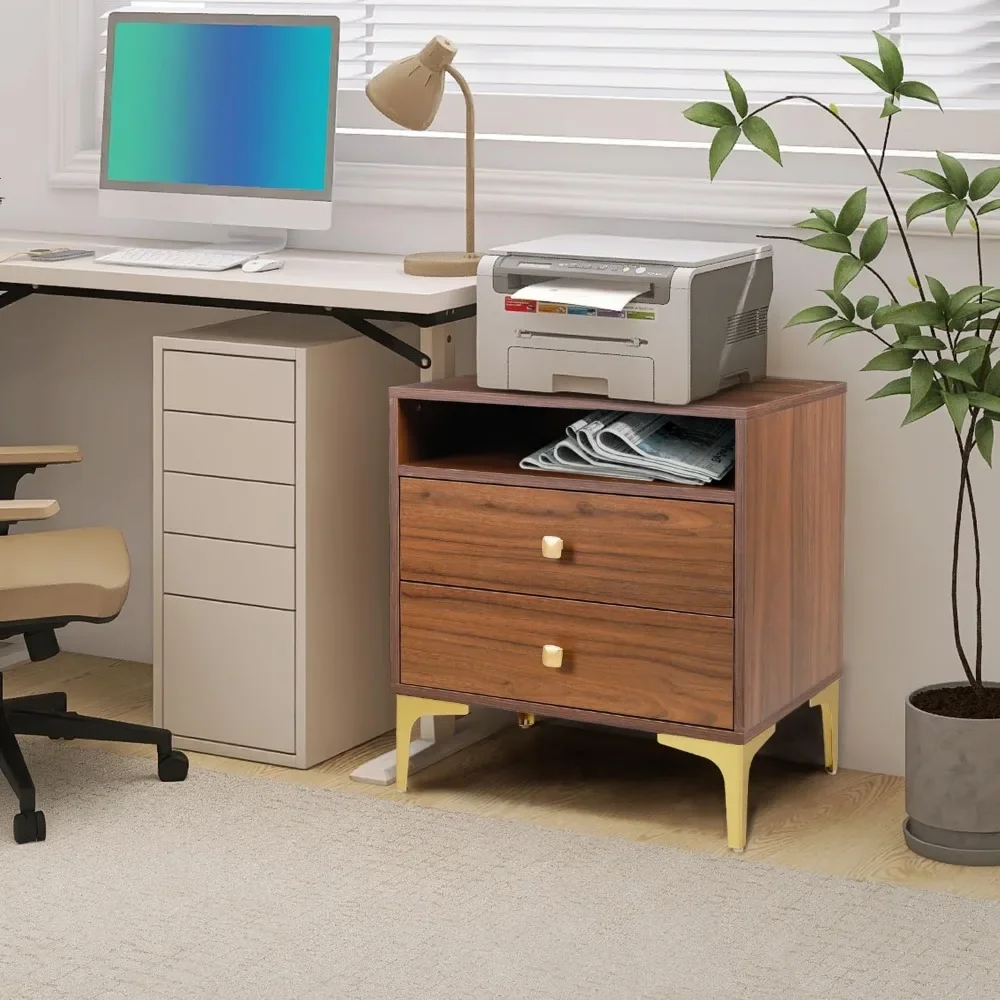 Nightstands Set of 2 with Wireless Charging Function, Wood Night Stands 2 Sets with Drawers and Open Shelf Storage