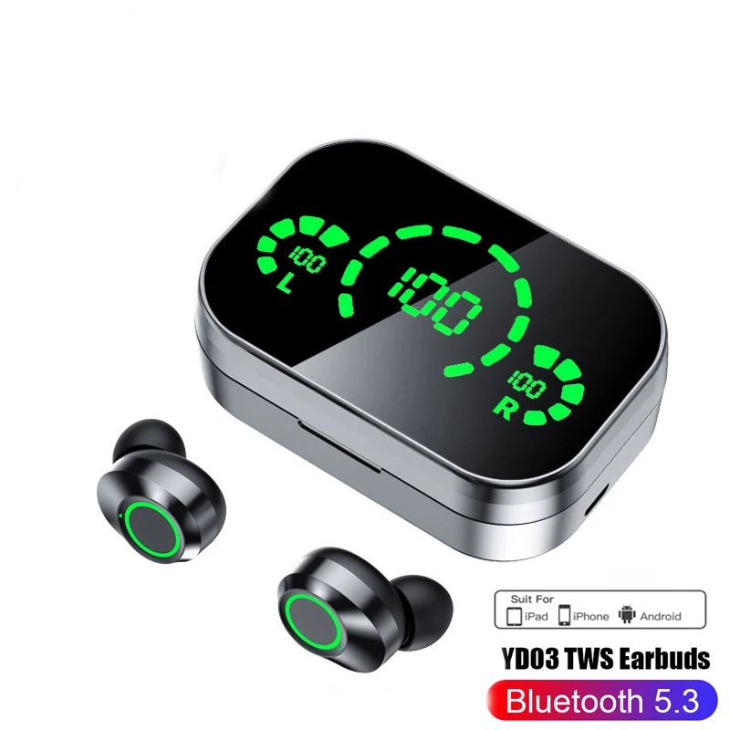 

new YD03 TWS Wireless Bluetooth Headset with Mic Earbuds 3000Mah Charger Box LED Fone Bluetooth Earphones Wireless Headphones