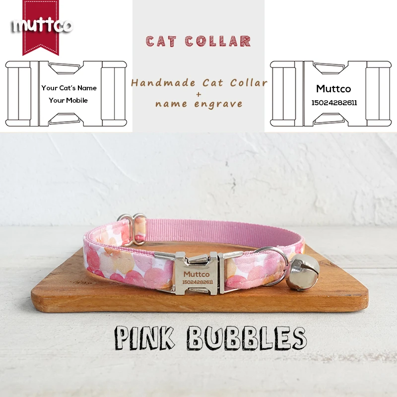 

MUTTCO Retailing engraved cute self-design personalized cat collars handmade collar PINK BUBBLES 2 sizes UCC127