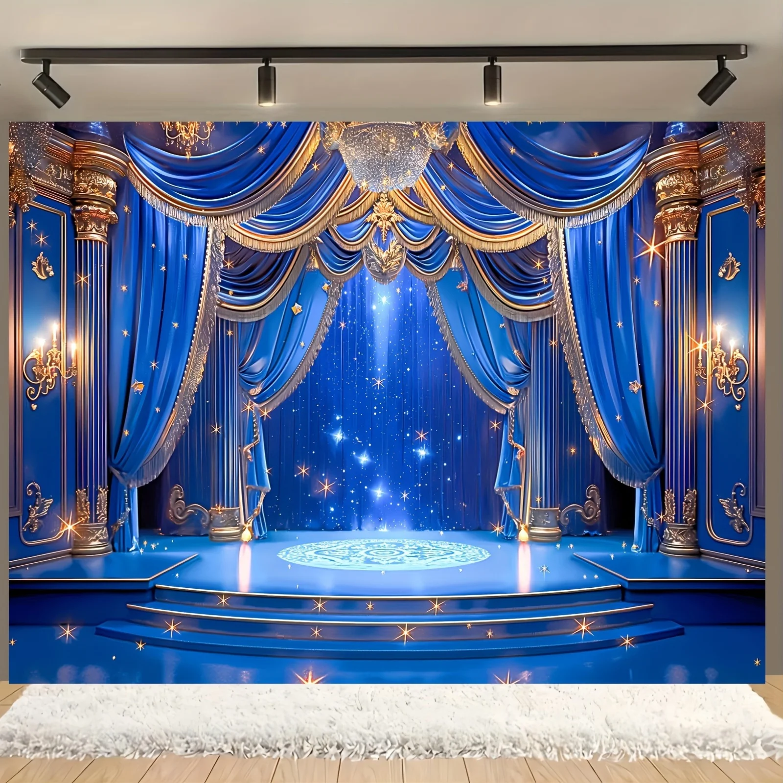 Royal blue and gold deluxe stage background, universal party supplies, cake  table, living room, birthday, home decor - AliExpress, image size:1600x1600