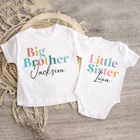 Personalized Big Brother Little Sister Matching Shirt Custom Name Sibling T-shirt Girls Boys Short Sleeve Tops Tee Baby Bodysuit 1