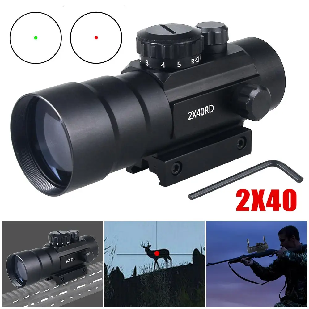 

2X40RD Green Red Dot Sight Mirror with 11 / 20mm Rail For Hunting Red Dot Tactical Rifle Sight Mirror
