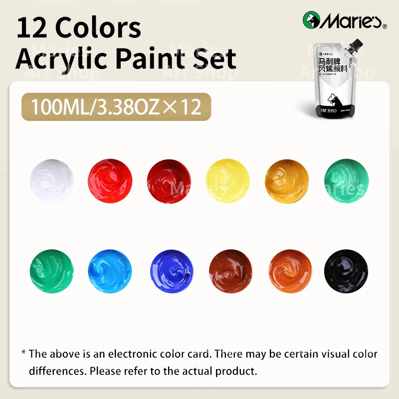 12 Farben Marie's Acrylfarben-Set, 100 ml/3,38 Unzen, lebendige Farben, perfekt für Künstler, Farben auf Steinen, Kunsthandwerk, Leinwand, Holz, Stein